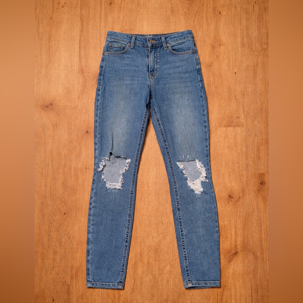 Topshop Jami Cropped Classic Blue Distressed Women Jeans